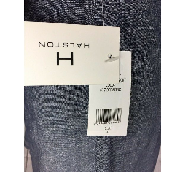 NWT Women's Halston Pencil Skirt Linen Chambray Blue Denim Color Size 4 - Picture 12 of 12